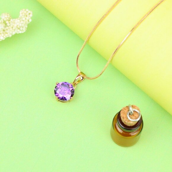 "Shimmering Round Purple Pendant in Gold Plated Brass Setting, XPPT1665 - Picture 4 of 13